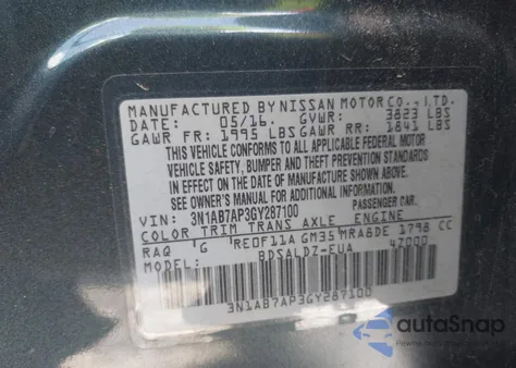 2016 Nissan Sentra Sv из США, поврежденный, VIN 3N1AB7AP3GY287100